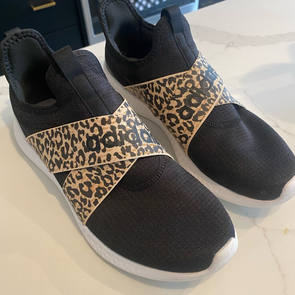 Adidas slip on leopard shoes